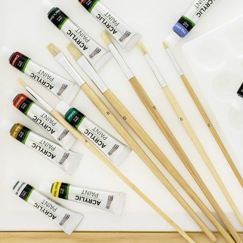  US Art Supply 33 Piece Custom Artist Acrylic Painting Set with Table Easel, Paint, Canvas and Accessories