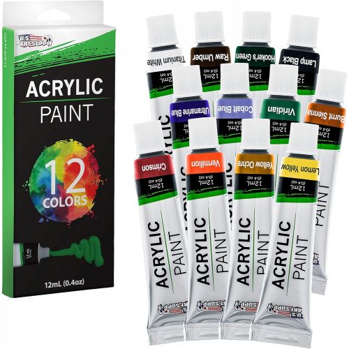  US Art Supply 33 Piece Custom Artist Acrylic Painting Set with Table Easel, Paint, Canvas and Accessories