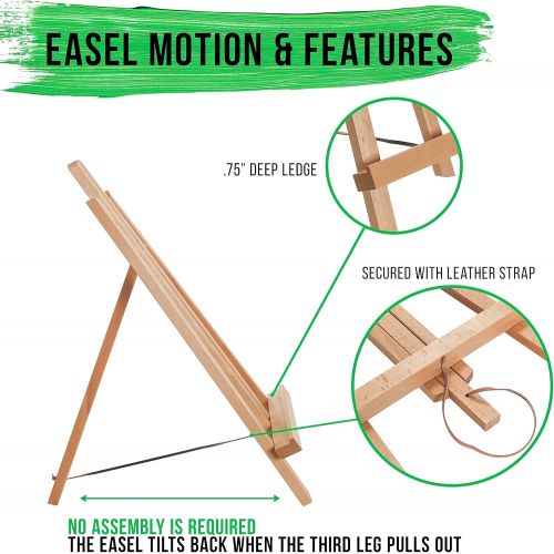  US Art Supply U.S. Art Supply 14 Medium Tabletop Display Stand A-Frame Artist Easel - Beechwood Tripod, Painting Party Easel, Students Classroom Table School Desktop, Portable Canvas Photo Pictu