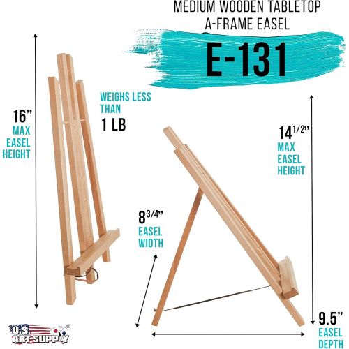  US Art Supply U.S. Art Supply 14 Medium Tabletop Display Stand A-Frame Artist Easel - Beechwood Tripod, Painting Party Easel, Students Classroom Table School Desktop, Portable Canvas Photo Pictu