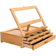 US Art Supply U.S. Art Supply Grand Solana Adjustable Wooden 3-Drawer Storage Box Easel, Premium Beechwood - Portable Wood Artist Desktop Case with Fold Down Canvas Easel Book Stand - Store Art