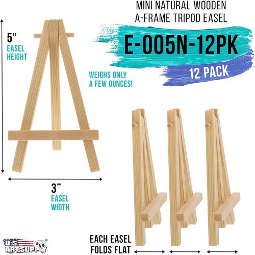  US Art Supply U.S. Art Supply 5 Mini Natural Wood Display Easel (Pack of 12), A-Frame Artist Painting Party Tripod Easel - Tabletop Holder Stand for Small Canvases, Kids Crafts, Business Cards,