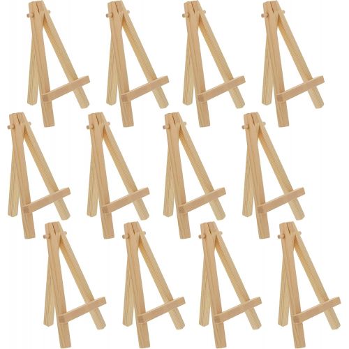  US Art Supply U.S. Art Supply 5 Mini Natural Wood Display Easel (Pack of 12), A-Frame Artist Painting Party Tripod Easel - Tabletop Holder Stand for Small Canvases, Kids Crafts, Business Cards,