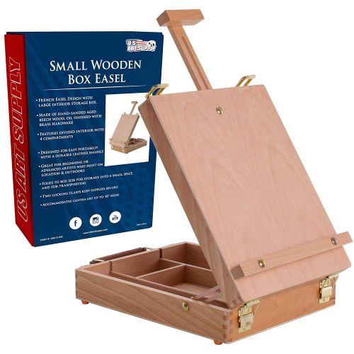  US Art Supply U.S. Art Supply Newport Small Adjustable Wood Table Sketchbox Easel, Premium Beechwood - Portable Wooden Artist Desktop Storage Case - Store Art Paint, Markers, Sketch Pad - Studen