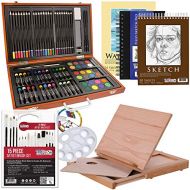 [아마존베스트]U.S. Art Supply US Art Supply 82 Piece Deluxe Art Creativity Set in Wooden Case, Wood Desk Easel and Bonus 20 additional pieces - Deluxe Art Set