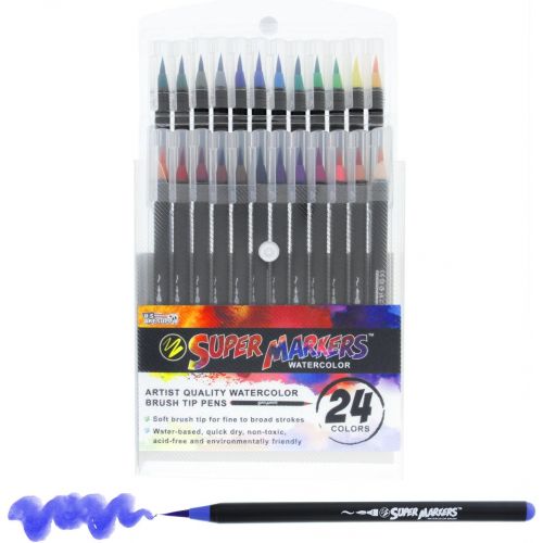  US Art Supply 100 Color Super Markers Watercolor Real Brush Pen Set with 4 Bonus Water Brush Pens - Soft Flexible Brush Tips - Fine & Broad Lines, Vibrant Colors - Coloring Books, Manga, Comic,