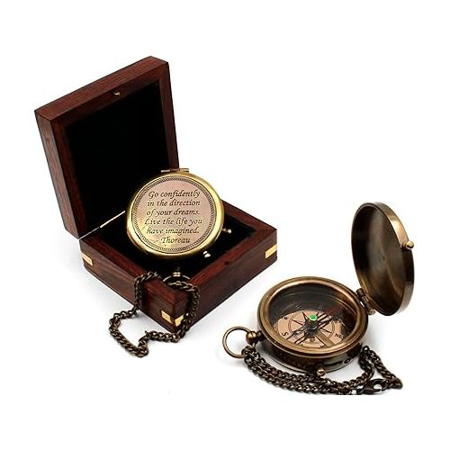  Handmade Thoreau's Go Confidently Quote Engraved Compass with Stamped Leather case, Graduation Day Gifts, Direction Pocket Compass, Camping Compass, Boating Compass, Gift Compass.