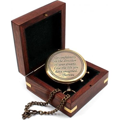  Handmade Thoreau's Go Confidently Quote Engraved Compass with Stamped Leather case, Graduation Day Gifts, Direction Pocket Compass, Camping Compass, Boating Compass, Gift Compass.