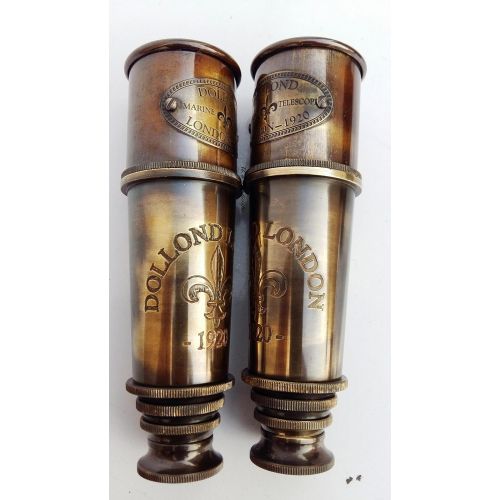  [아마존베스트]DOLLOND London 1920 Marine Collectible Decor Nautical Spyglass Antique Mounted Solid Brass 15 Inch Pirate Telescope with Wooden corrugate Box.