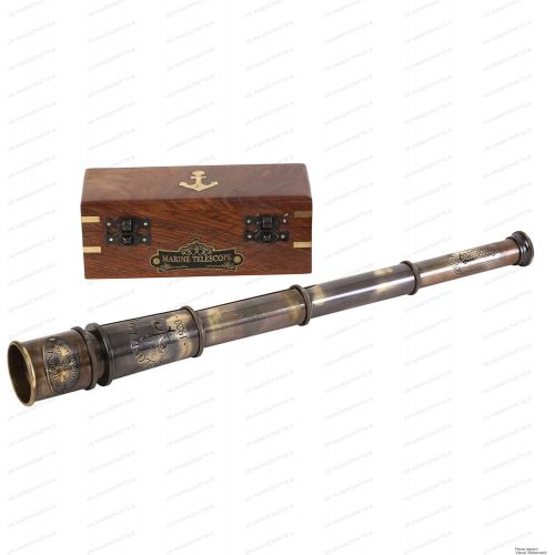  [아마존베스트]DOLLOND London 1920 Marine Collectible Decor Nautical Spyglass Antique Mounted Solid Brass 15 Inch Pirate Telescope with Wooden corrugate Box.