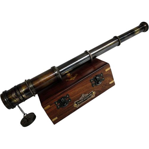  [아마존베스트]Vintage Nautical Handheld Brass Telescope with Wood Box - Nautical Captain Spyglass Telescope