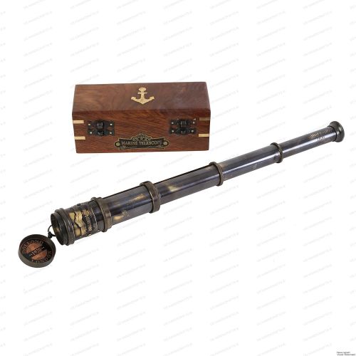  [아마존베스트]Vintage Nautical Handheld Brass Telescope with Wood Box - Nautical Captain Spyglass Telescope