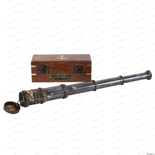  [아마존베스트]Vintage Nautical Handheld Brass Telescope with Wood Box - Nautical Captain Spyglass Telescope