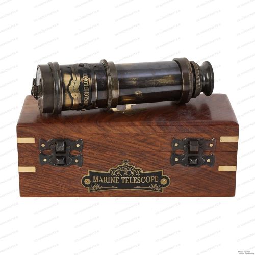  [아마존베스트]Vintage Nautical Handheld Brass Telescope with Wood Box - Nautical Captain Spyglass Telescope