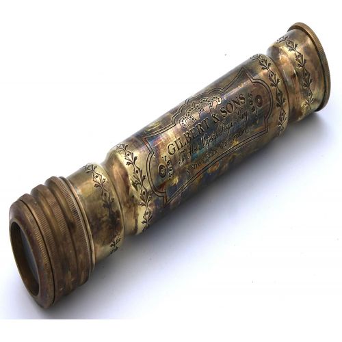  [아마존베스트]US HANDICRAFTS Handmade Brass Kaleidoscope with Leather Case - Vintage Look - Antique Finish - Nautical for Friends Family and Children - 3D Mirror Lens