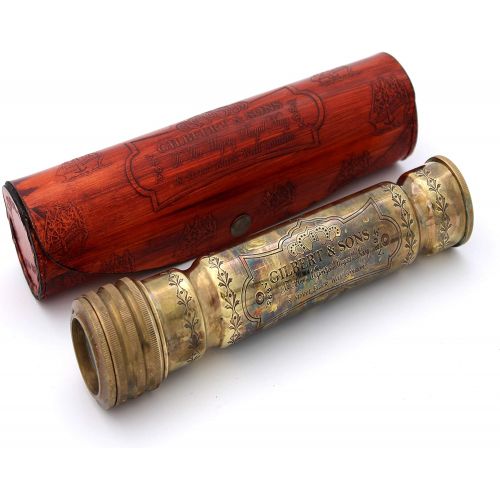  [아마존베스트]US HANDICRAFTS Handmade Brass Kaleidoscope with Leather Case - Vintage Look - Antique Finish - Nautical for Friends Family and Children - 3D Mirror Lens