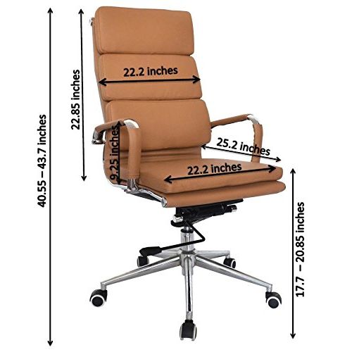  US Office Elements Eames Replica High Back Office Chair - Vegan Leather, Thick high Density Foam, stabilizing bar Swivel & Deluxe Tilting Mechanism (Pack of 1, Camel)