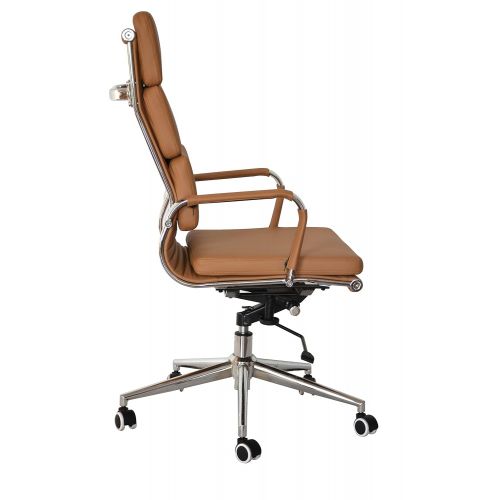  US Office Elements Eames Replica High Back Office Chair - Vegan Leather, Thick high Density Foam, stabilizing bar Swivel & Deluxe Tilting Mechanism (Pack of 1, Camel)