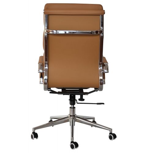  US Office Elements Eames Replica High Back Office Chair - Vegan Leather, Thick high Density Foam, stabilizing bar Swivel & Deluxe Tilting Mechanism (Pack of 1, Camel)