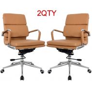 US Office Elements Classic Replica Medium Back Office Chair - Vegan Leather, Thick high Density Foam, stabilizing bar Swivel & Deluxe Tilting Mechanism (Camel, Pack of 2)