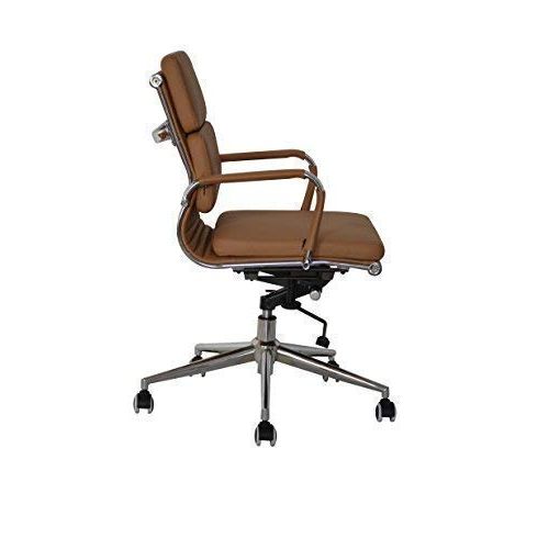  US Office Elements Classic Replica Medium Back Office Chair - Vegan Leather, Thick high Density Foam, stabilizing bar Swivel & Deluxe Tilting Mechanism (Camel, Pack of 2)