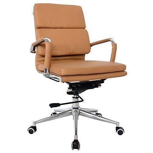  US Office Elements Classic Replica Medium Back Office Chair - Vegan Leather, Thick high Density Foam, stabilizing bar Swivel & Deluxe Tilting Mechanism (Camel, Pack of 2)