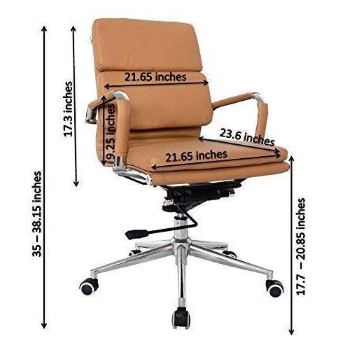  US Office Elements Classic Replica Medium Back Office Chair - Vegan Leather, Thick high Density Foam, stabilizing bar Swivel & Deluxe Tilting Mechanism (Camel, Pack of 2)