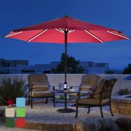 US PIEDLE 9 ft Solar Powered LED Lighted Patio Umbrella w/USB Charger, Crank Handle, 8 Aluminium Ribs, Polyester Canopy, Blue