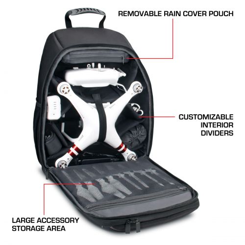  USA Gear FPV Drone Backpack For DJI Phantom 4  3 , Mavic Pro , Yuneec Breeze & RC Quadcopters - Customizable Interior , Thick Padded Protection , Exterior Storage Straps & Waterpr