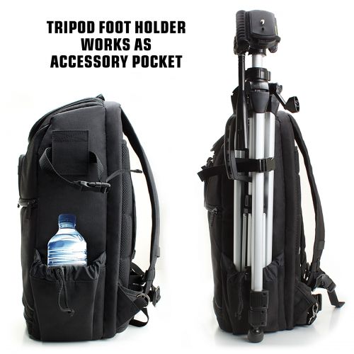  Digital SLR Camera Backpack w/ 15.6 Laptop Compartment PLUS Bonus Mini-Tripod by USA Gear features Padded Custom Dividers, Tripod Holder and Storage for DSLR Cameras by Nikon, Cano