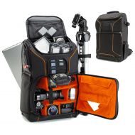 Digital SLR Camera Backpack (Orange) with 15.6 Laptop Compartment by USA Gear features Padded Custom Dividers , Tripod Holder , Rain Cover and Storage for DSLR Cameras by Nikon , C