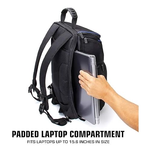  USA Gear DSLR Camera Backpack Case - 15.6 inch Laptop Compartment, Padded Custom Dividers, Tripod Holder, Rain Cover, Long-Lasting Durability and Storage Pockets - Compatible with Many DSLRs (Blue)