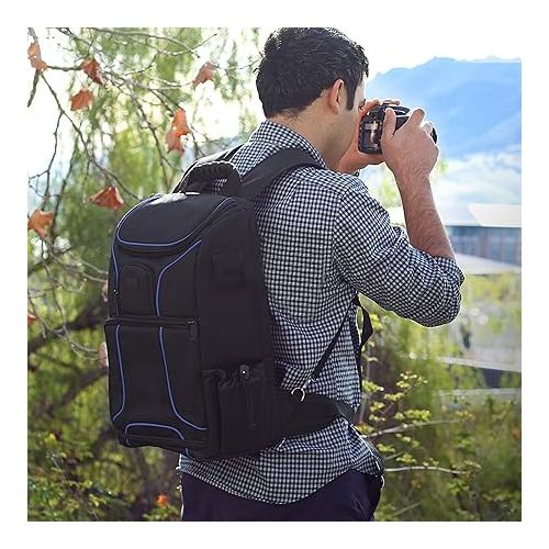  USA Gear DSLR Camera Backpack Case - 15.6 inch Laptop Compartment, Padded Custom Dividers, Tripod Holder, Rain Cover, Long-Lasting Durability and Storage Pockets - Compatible with Many DSLRs (Blue)