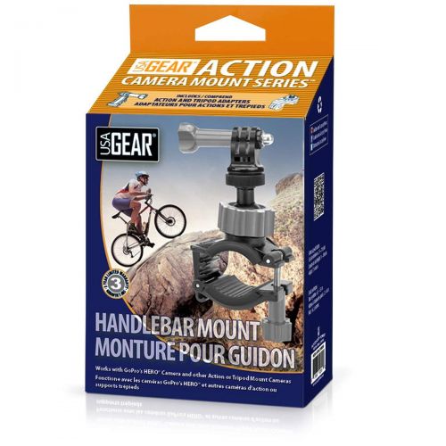  USA Gear Action Kamera Halterung fuer Lenker und Stangen von ATVs, Motocross Bikes, Fahrradern, BMX Radern oder Booten mit Stativschraube mit 360 Grad drehendem Hals und Action Styl