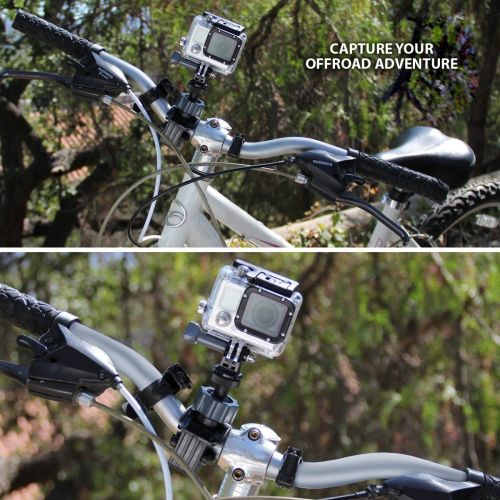  USA Gear Action Kamera Halterung fuer Lenker und Stangen von ATVs, Motocross Bikes, Fahrradern, BMX Radern oder Booten mit Stativschraube mit 360 Grad drehendem Hals und Action Styl