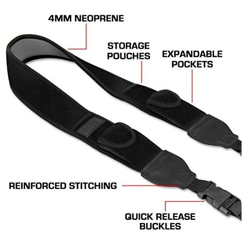  [아마존베스트]USA Gear USA GEAR TrueSHOT Camera Strap with Black Neoprene Pattern, Accessory Pockets and Quick Release Buckles - Compatible with Canon, Fujifilm, Nikon, Sony and More DSLR, Mirrorless, Ca