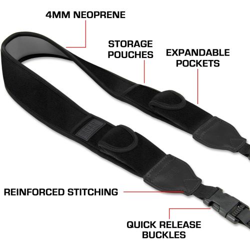  [아마존베스트]USA Gear USA GEAR TrueSHOT Camera Strap with Black Neoprene Pattern, Accessory Pockets and Quick Release Buckles - Compatible with Canon, Fujifilm, Nikon, Sony and More DSLR, Mirrorless, Ca