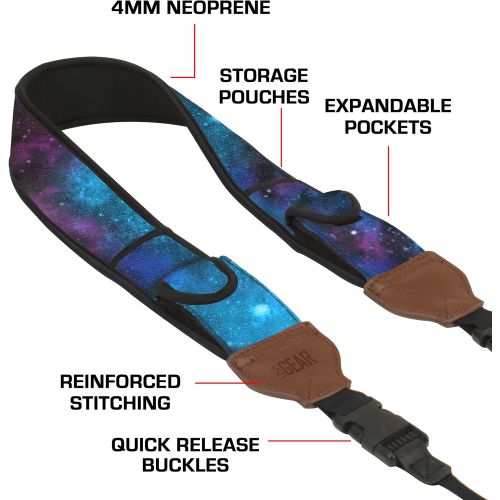  [아마존베스트]USA Gear USA GEAR TrueSHOT Camera Strap with Galaxy Neoprene Pattern , Accessory Pockets and Quick Release Buckles - Compatible With Canon , Fujifilm , Nikon , Sony and More DSLR , Mirrorle