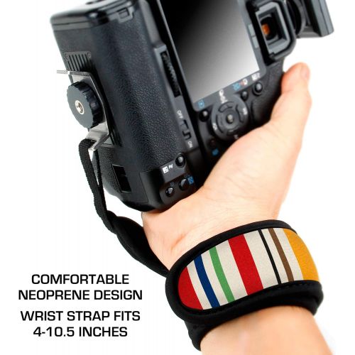  USA GEAR Professional Camera Grip Hand Strap with Stripe Neoprene Design and Metal Plate - Compatible with Canon , Fujifilm , Nikon , Sony and more DSLR , Mirrorless , Point & Shoo