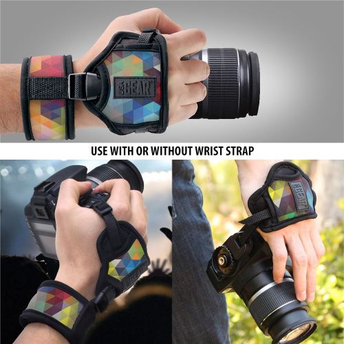  USA GEAR Professional Camera Grip Hand Strap with Geometric Neoprene Design and Metal Plate - Compatible with Canon, Fujifilm, Nikon, Sony and More DSLR, Mirrorless, Point & Shoot