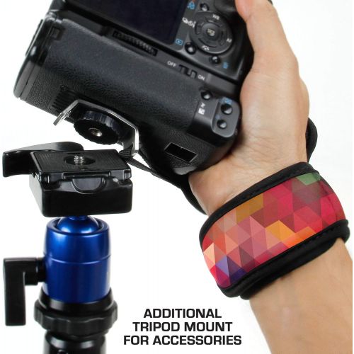  USA GEAR Professional Camera Grip Hand Strap with Geometric Neoprene Design and Metal Plate - Compatible with Canon, Fujifilm, Nikon, Sony and More DSLR, Mirrorless, Point & Shoot