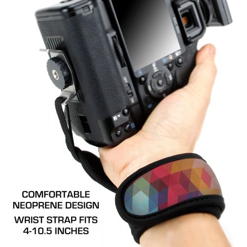  USA GEAR Professional Camera Grip Hand Strap with Geometric Neoprene Design and Metal Plate - Compatible with Canon, Fujifilm, Nikon, Sony and More DSLR, Mirrorless, Point & Shoot