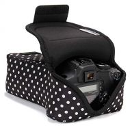USA GEAR DSLR Camera Case and Zoom Lens Camera Sleeve (Polka Dot) with Neoprene Protection, Holster Belt Loop and Accessory Storage - Compatible with Canon, Nikon, Sony, Olympus, P