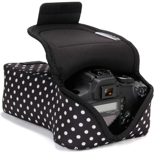  USA GEAR DSLR Camera Case and Zoom Lens Camera Sleeve (Polka Dot) with Neoprene Protection, Holster Belt Loop and Accessory Storage - Compatible with Canon, Nikon, Sony, Olympus, P
