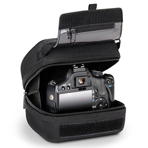  USA GEAR Hard Shell DSLR Camera Case (Black) with Molded EVA Protection, Quick Access Opening, Padded Interior and Rubber Coated Handle-Compatible with Nikon, Canon, Pentax, Olympu