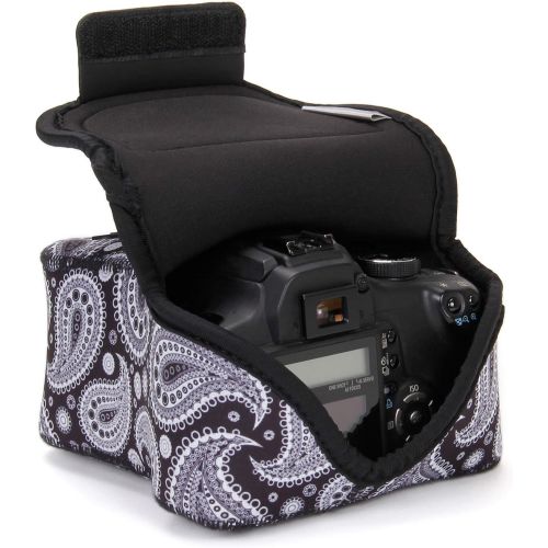  USA GEAR DSLR Camera Sleeve (Black Paisley) with Neoprene Protection, Holster Belt Loop and Accessory Storage - Compatible with Nikon D3400, Canon EOS Rebel SL2, Pentax K-70 and Mo