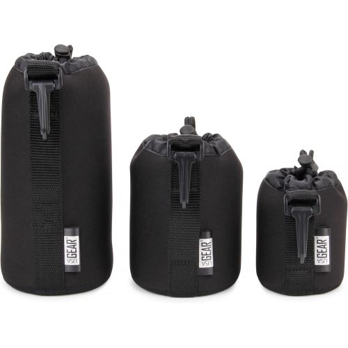  USA GEAR FlexARMOR Protective Neoprene Lens Case Pouch Set 3-Pack - Small, Medium and Large Cases Hold Lenses up to 70-300mm with Drawstring Opening, Attached Clip, Reinforced Belt