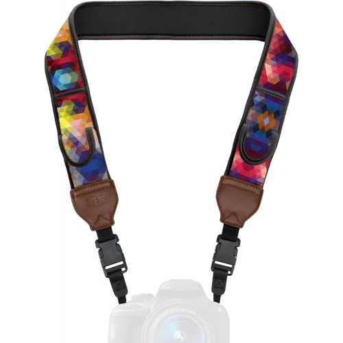  USA GEAR TrueSHOT Camera Strap with Colorful Neoprene Pattern , Accessory Pockets and Quick Release Buckles - Compatible with Canon , Fujifilm , Nikon , Sony and More DSLR , Mirror