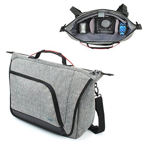  USA Gear Camera Shoulder Bag for DSLR SLR with Customizable Dividers, Weather Resistant Bottom, Comfortable Back Support and Adjustable Strap - Compatible with Nikon, Canon, Sony,