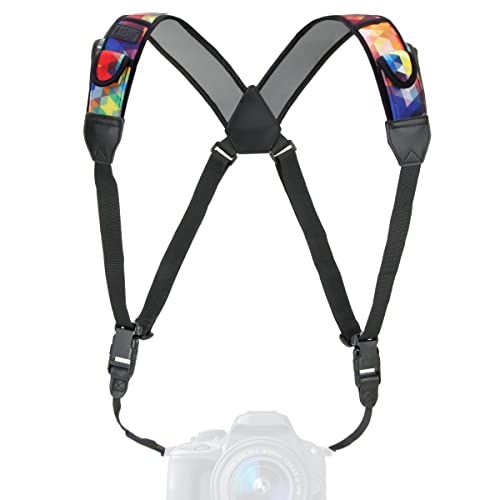  USA GEAR DSLR Camera Strap Chest Harness with Quick Release Buckles, Geometric Neoprene Pattern and Accessory Pockets - Compatible with Canon, Nikon, Sony Point and Shoot and Mirro